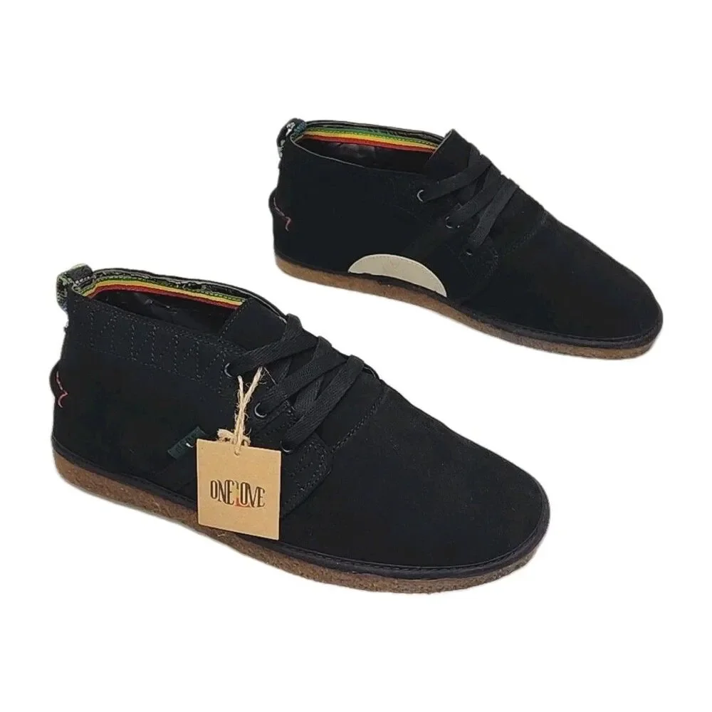 Bob Marley Shoe One Love Rasta Black Suede Men Sz 10 Ankle Chukka NEW